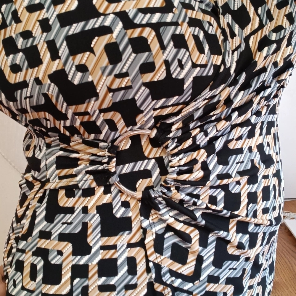 Dress Glamour, Faux wrap Dress geometric, Full stretch, Business,Formal,sz 6. - Picture 7 of 17